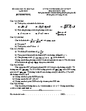 Đề thi tuyển sinh Lớp 10 THPT môn Toán - Năm học 2019-2020 - Tỉnh Lạng Sơn
